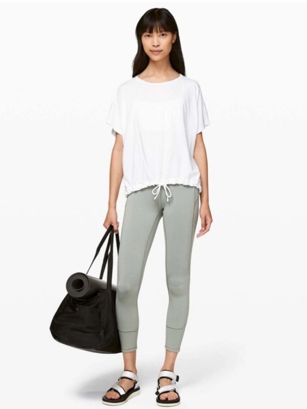 Lululemon Renew the Day Short Sleeve Shirt White Off the Shoulder Drawstring, 8